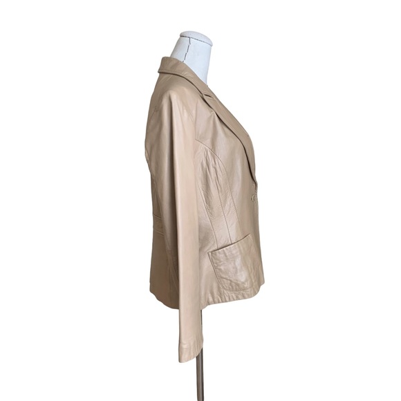 Vintage 90s Y2k The Limited Beige Leather Blazer Jacket - Picture 4 of 13